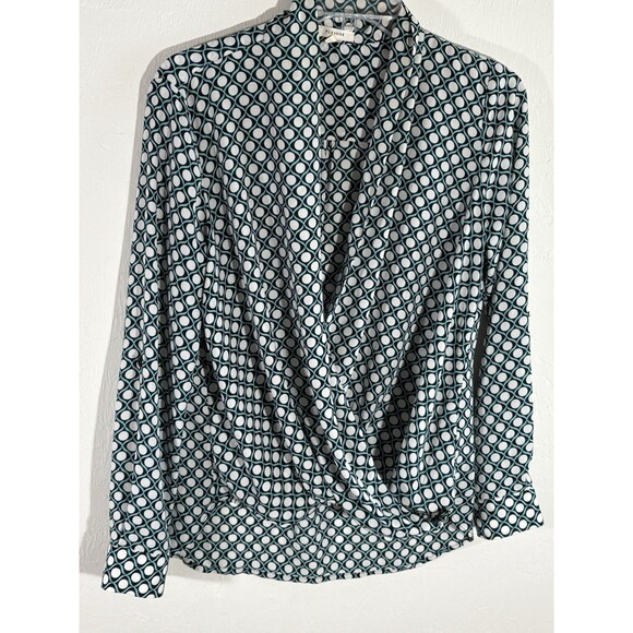 Anthropologie Pleione Faux Wrap Blouse Black Bubble Abstract CrossCross Petite S - Picture 4 of 9